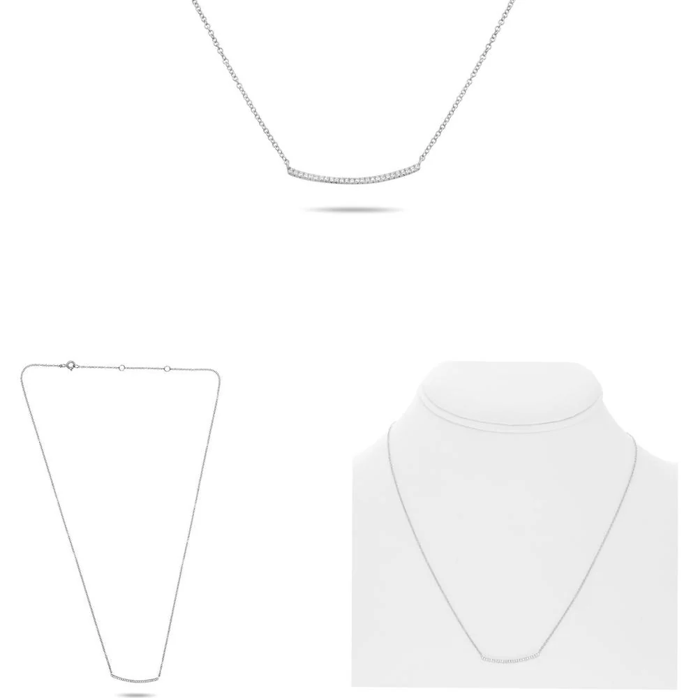 Roman & Jules - 14K White Gold Smile Necklace with 0.08 Carat Round Diamonds in Micropavé Setting