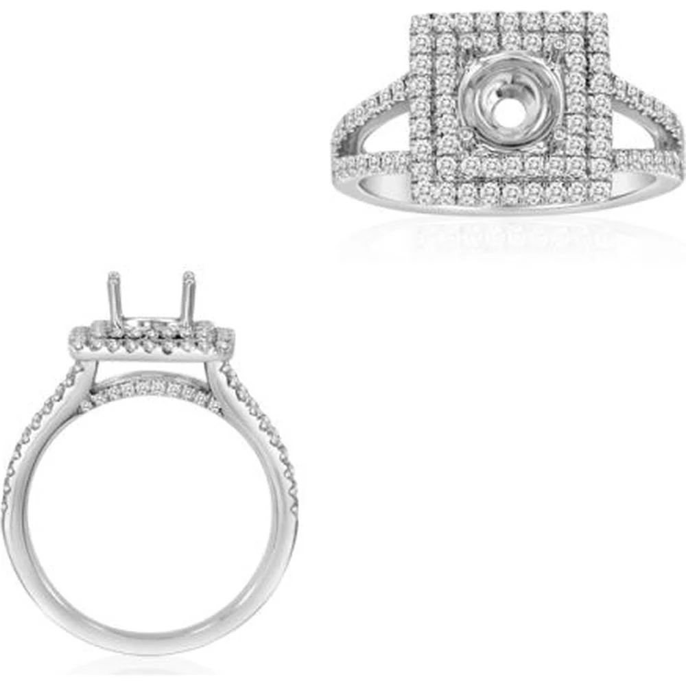 Roman & Jules - 14K White Gold Square Split Shank Engagement Ring Setting with Round Cut Diamonds - 0.64 Carat Total Diamond Weight
