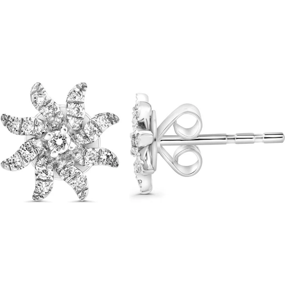 Roman & Jules - 14K White Gold Starburst Stud Earrings with 0.14 Carat Total Round Diamonds