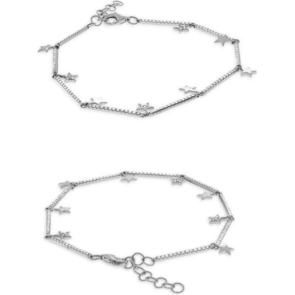 Roman & Jules - 14K White Gold Starry Star Bracelet with Round Diamonds - 0.42 Carat Total Diamond Weight