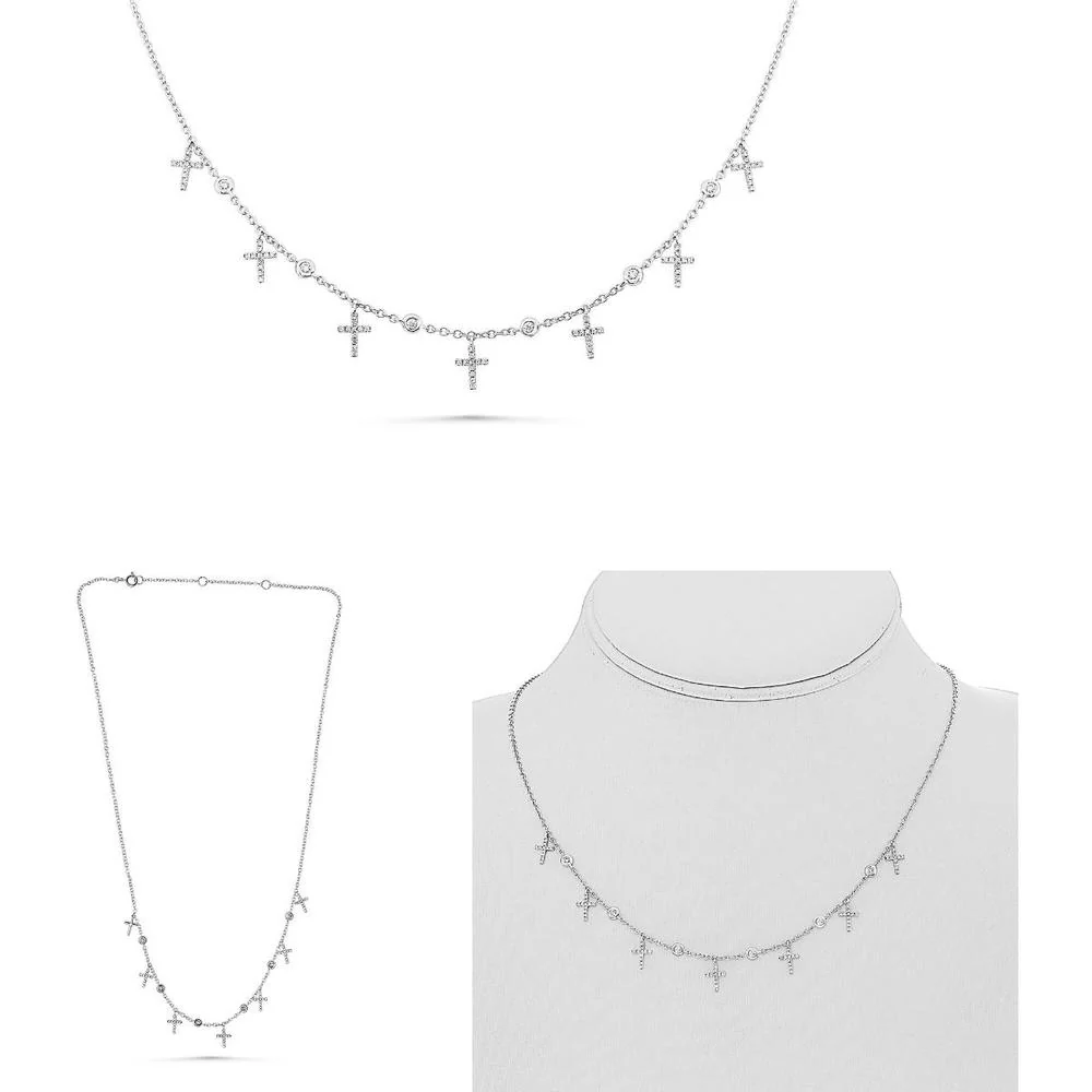 Roman & Jules - 14K White Gold Station Necklace with Seven Round Diamonds - 2.31 Carat Total Diamond Weight