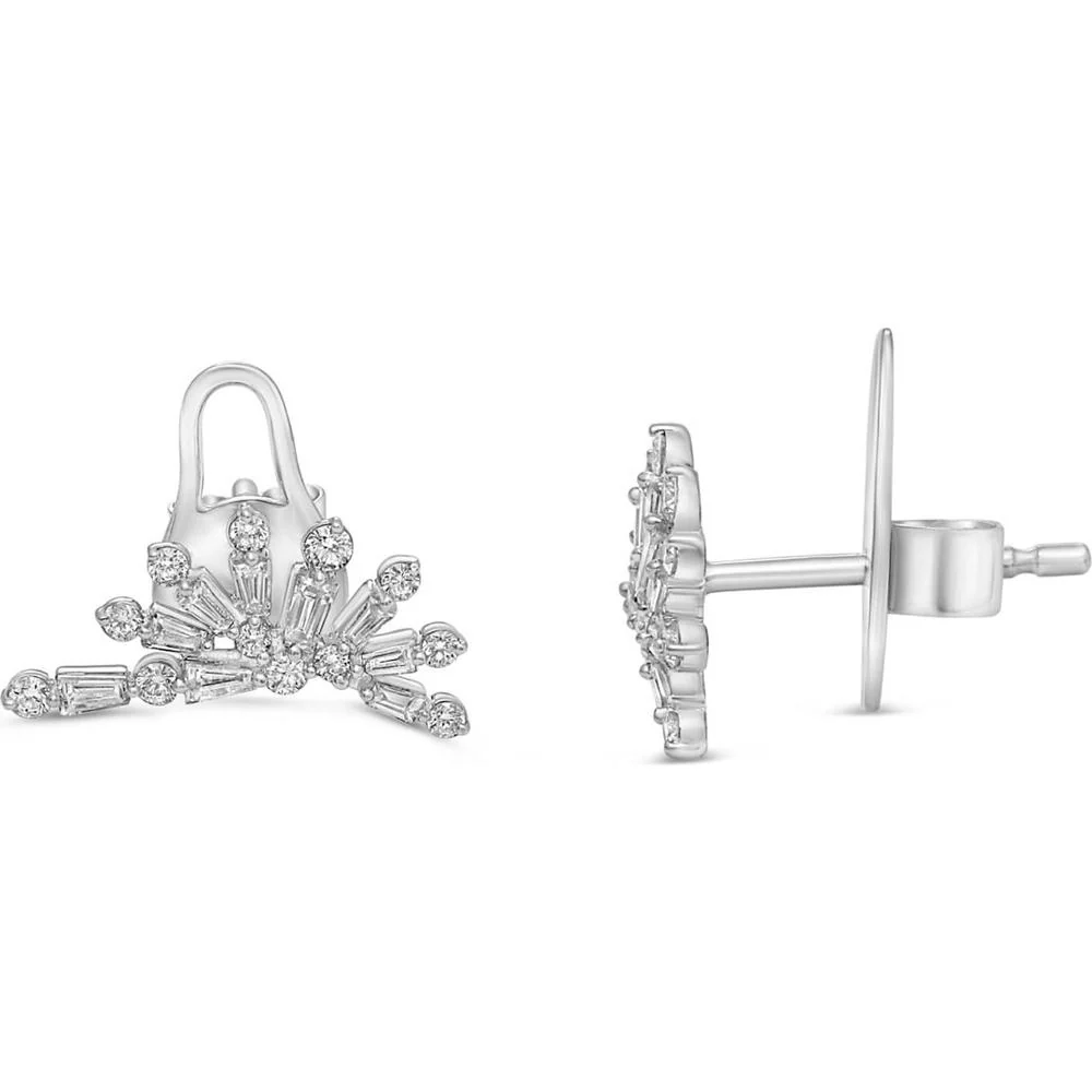 Roman & Jules - 14K White Gold Stud Earrings with Round and Baguette Diamonds - 0.44 Carat Total Diamond Weight