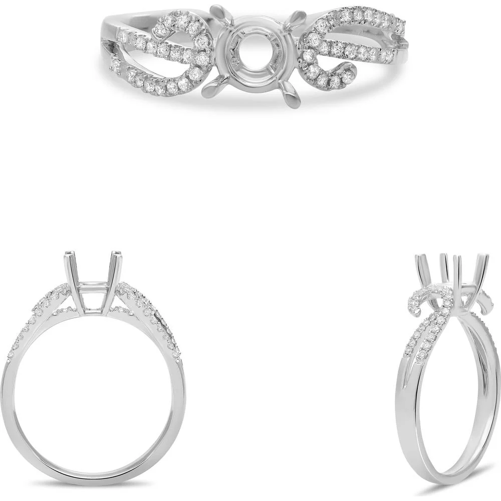 Roman & Jules - 14K White Gold Swirl Engagement Ring Setting with Round Diamonds - 0.15 Carat Total Diamond Weight