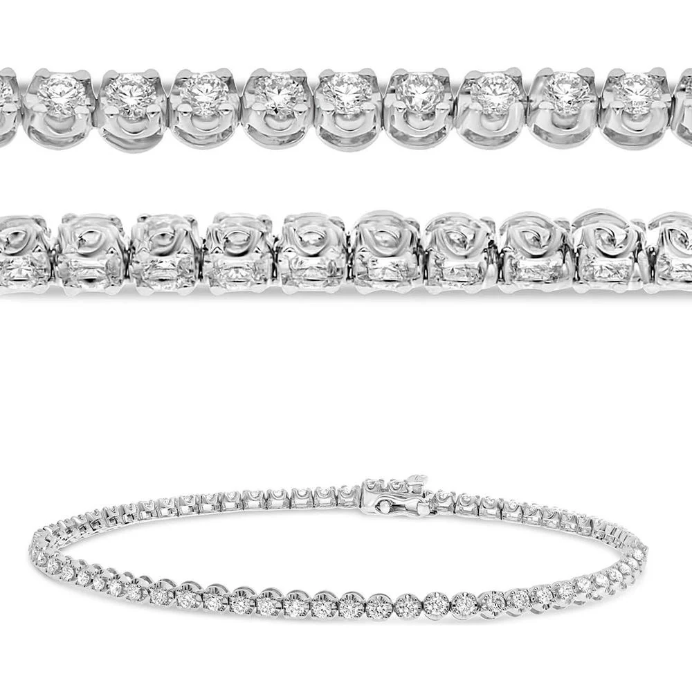 Roman & Jules - 14K White Gold Tennis Bracelet with 1.44 Carat Round Diamonds - Illusion Setting