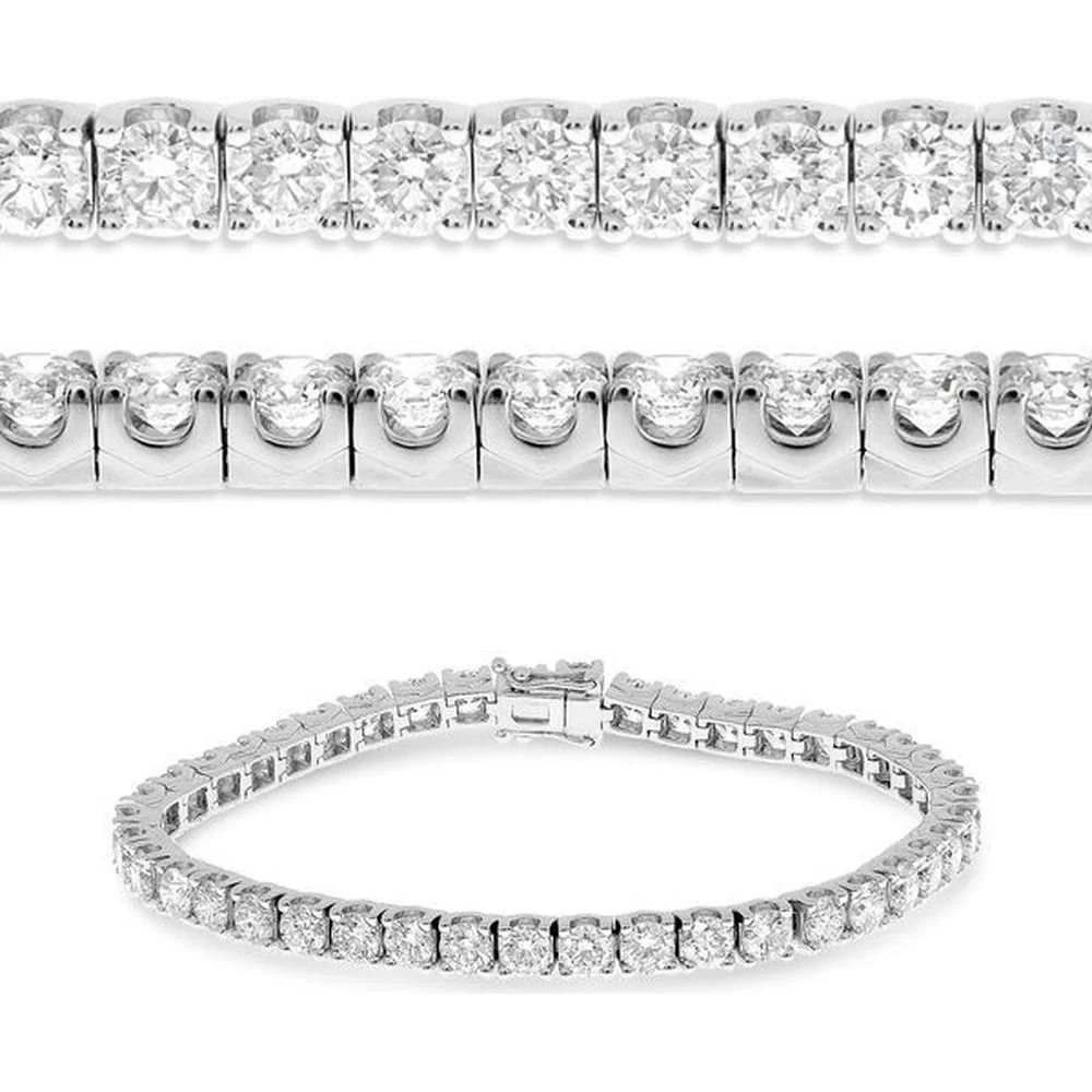 Roman & Jules - 14K White Gold Tennis Bracelet with 8.00 Carat Round Diamonds in Prong Setting - 6.50" Length