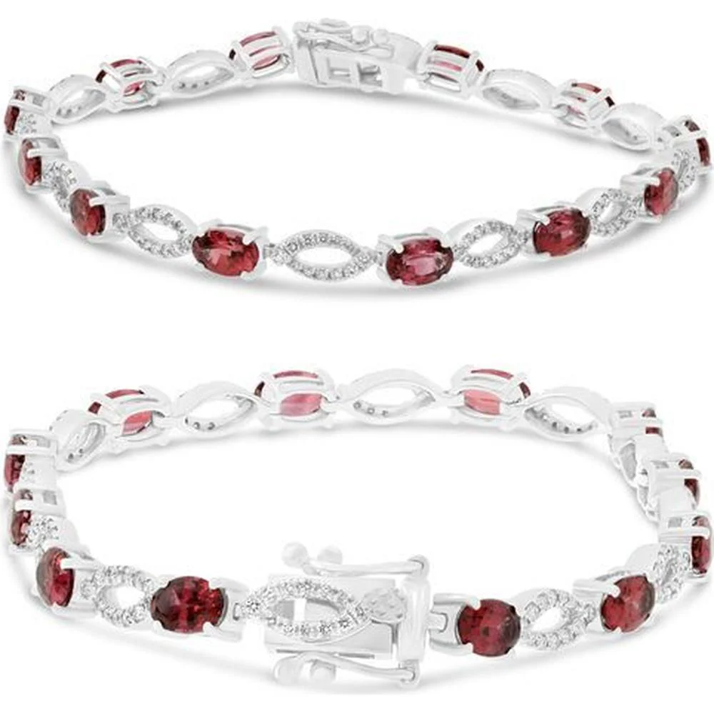 Roman & Jules - 14K White Gold Tennis Bracelet with Oval Rubies and Round Diamonds - 1.50 Carat Total Ruby Weight, 0.50 Carat Total Diamond Weight