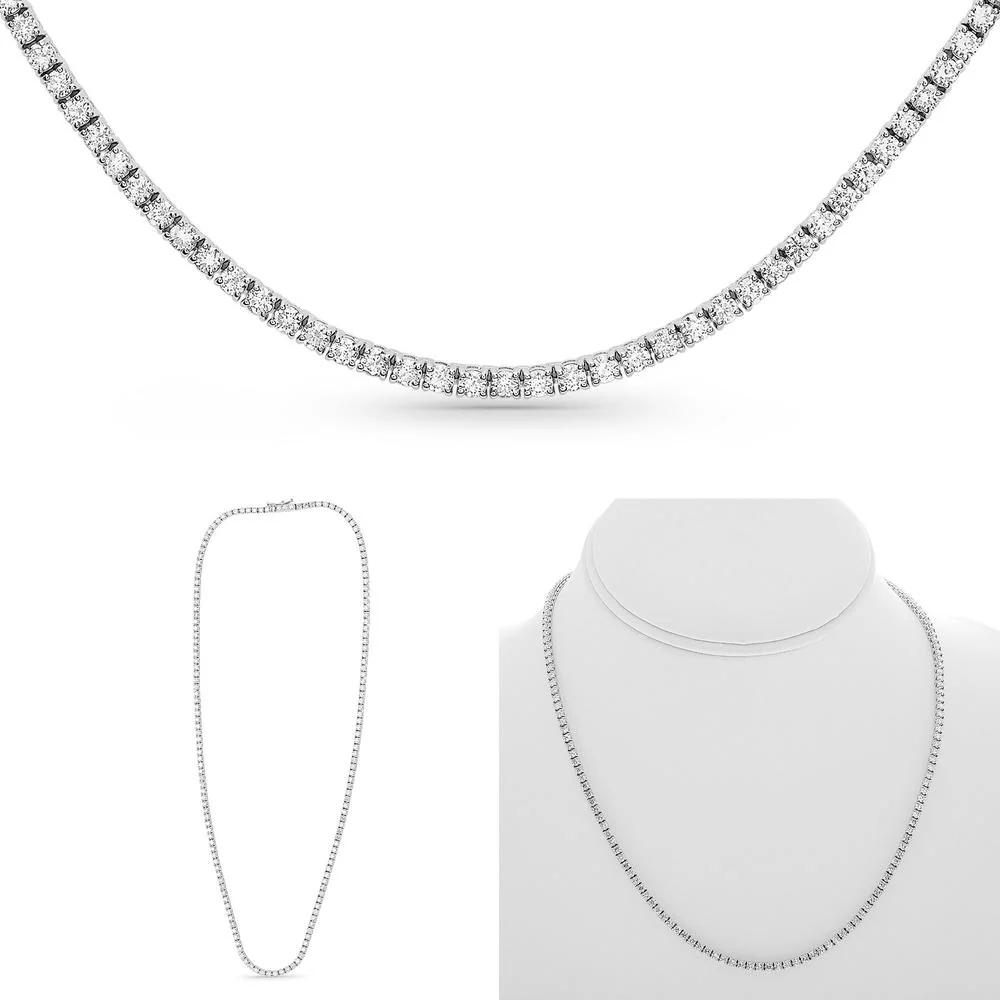 Roman & Jules - 14K White Gold Tennis Necklace with 7.00 Carat Total Round Diamonds - Prong Set