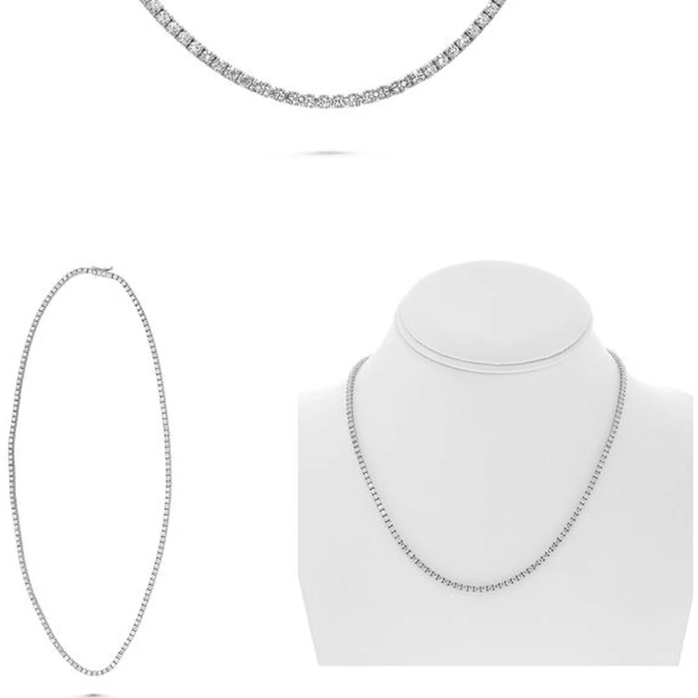 Roman & Jules - 14K White Gold Tennis Necklace with 8.00 Carat Total Round Diamonds