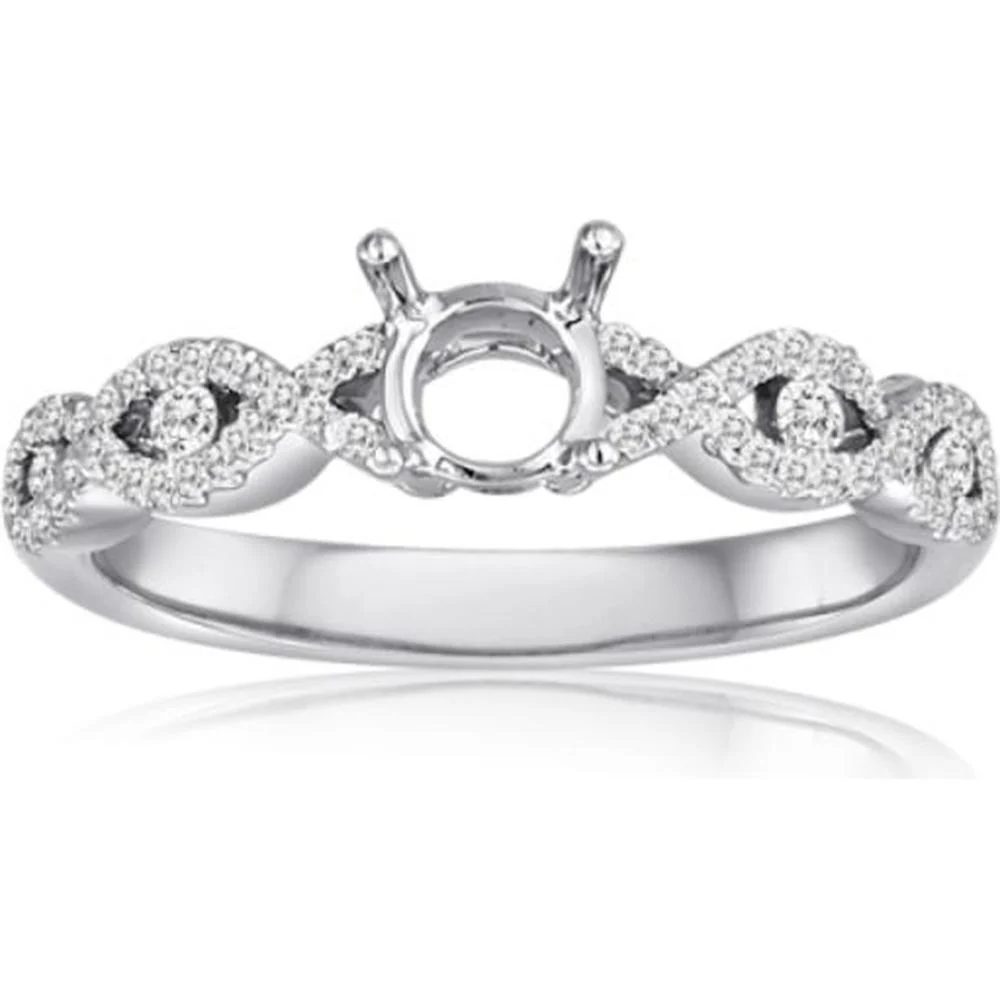 Roman & Jules - 14K White Gold Twist Band Ring with Round Diamond - 0.23 Carat Total Diamond Weight