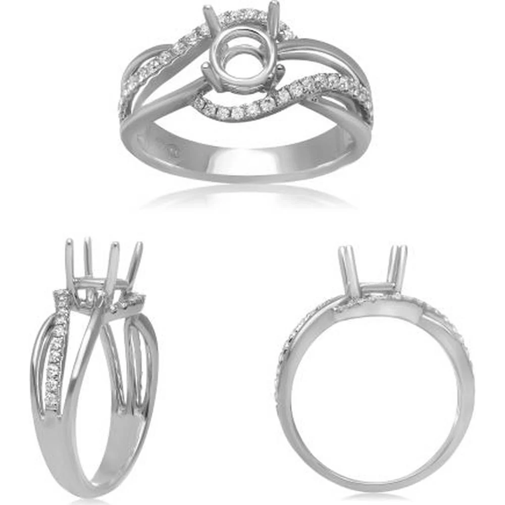 Roman & Jules - 14K White Gold Twist Design Round Diamond Ring - 0.28 Carat Total Diamond Weight