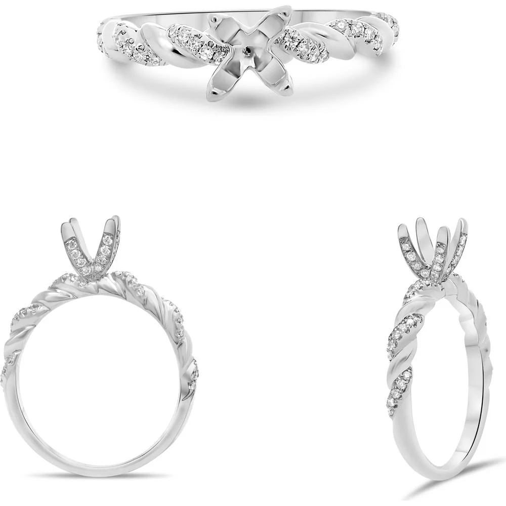 Roman & Jules - 14K White Gold Twisted Four-Prong Engagement Ring with 0.27 Carat Round Diamond