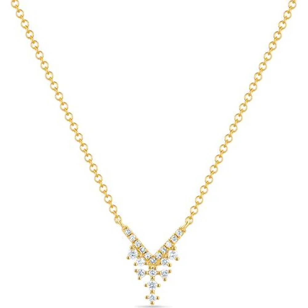 Roman & Jules - 14K White Gold V-Shaped Diamond Necklace with Round Diamonds - 0.11 Carat Total Diamond Weight