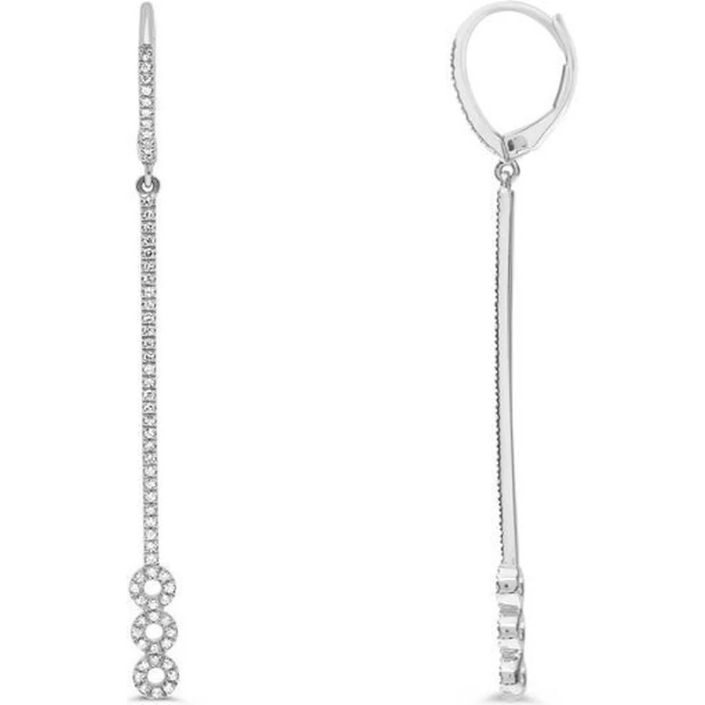 Roman & Jules - 14K White Gold Vertical Bar Drop Earrings with 3-Prong Set Round Diamonds - 0.32 Carat Total Diamond Weight