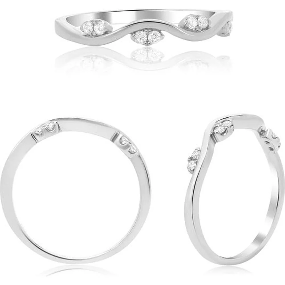 Roman & Jules - 14K White Gold Wave Diamond Ring with Micropavé Setting - 0.09 Carat Total Diamond Weight