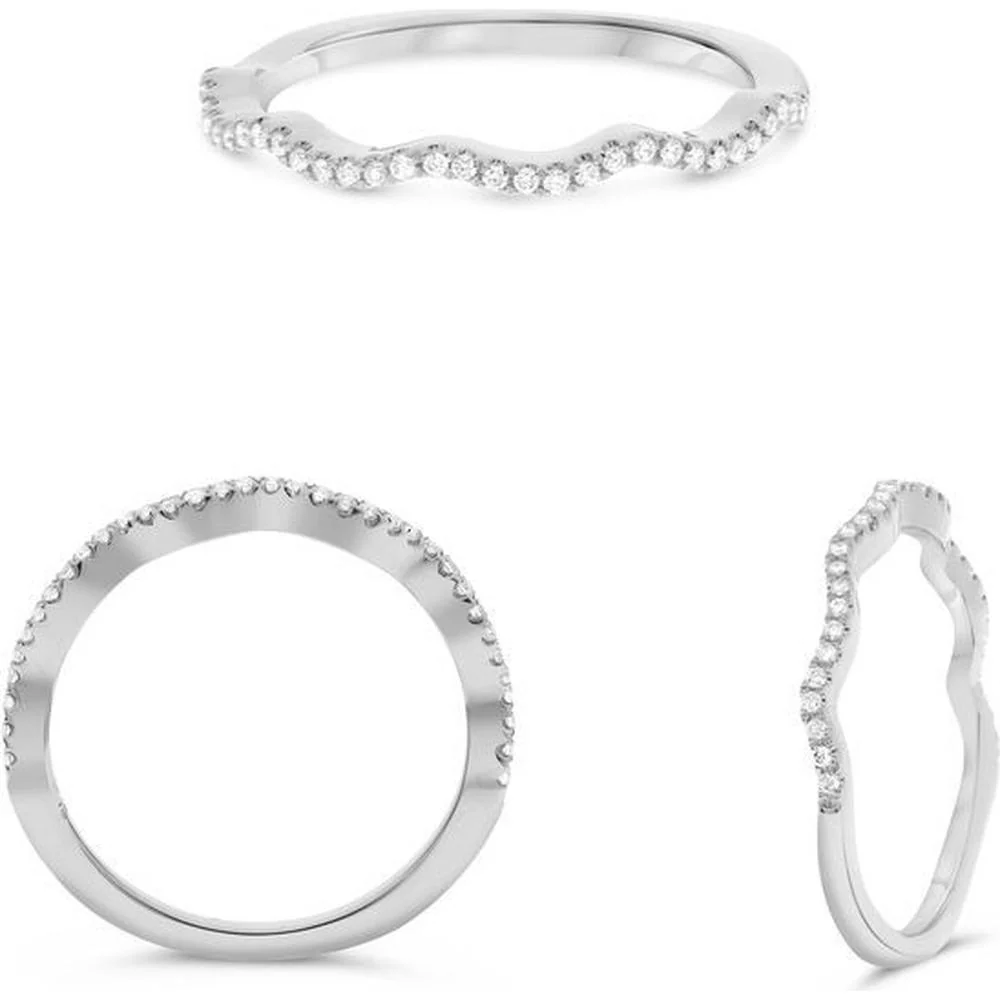 Roman & Jules - 14K White Gold Wedding Band with 0.12 Carat Round Brilliant Diamonds in Micropavé Setting