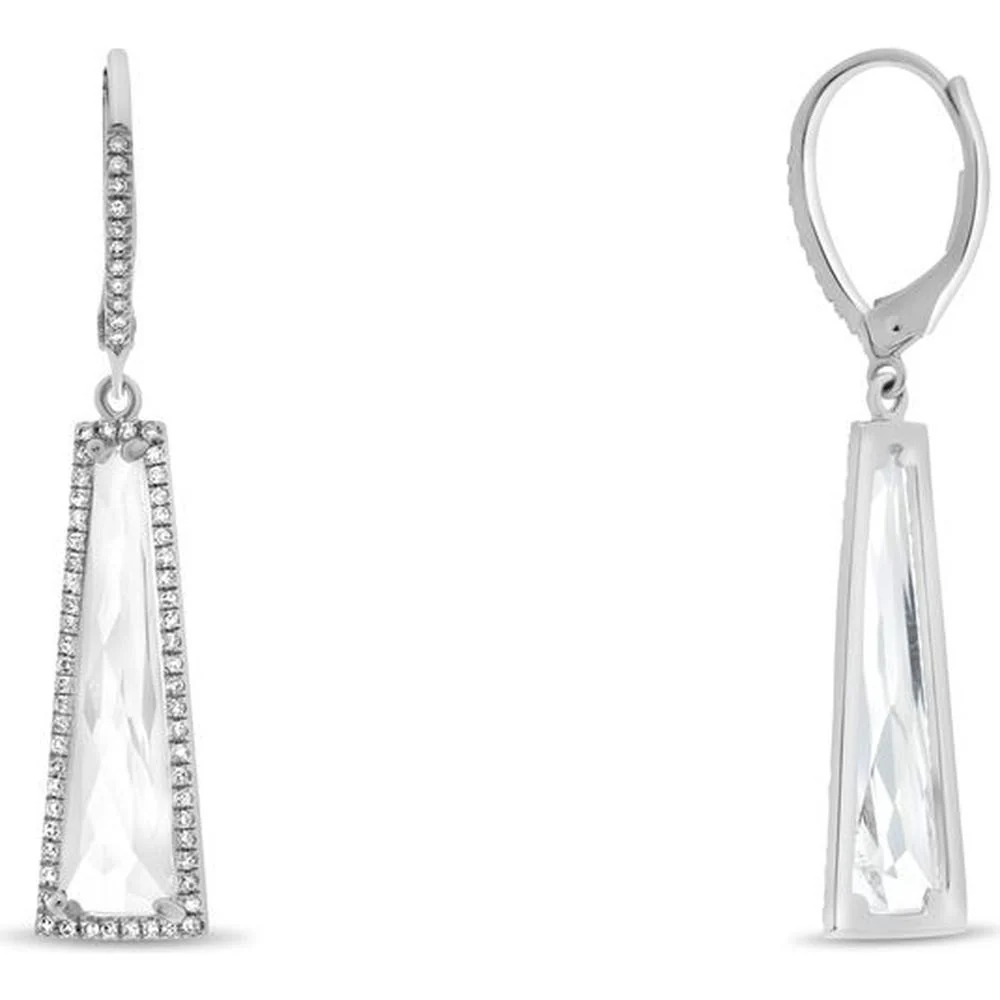 Roman & Jules - 14K White Gold White Topaz and Diamond Trapezoid Drop Earrings - 0.60 Carat Total Gem Weight