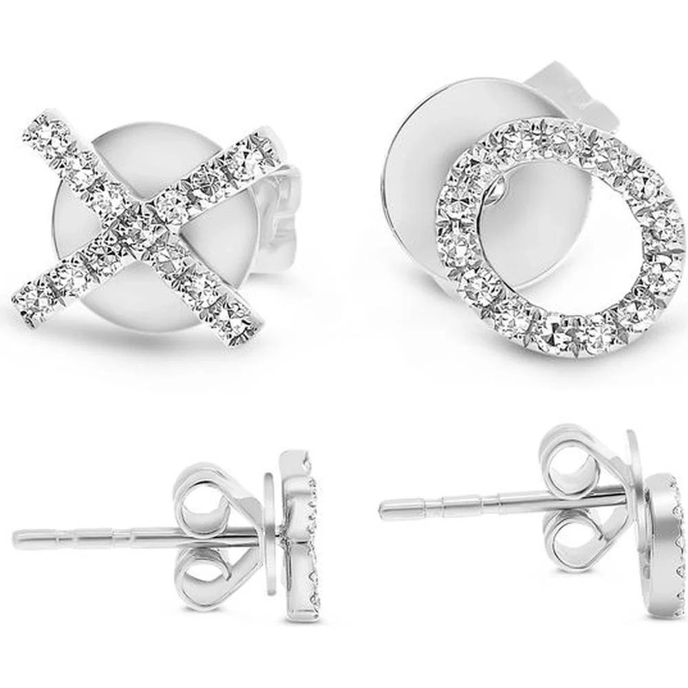 Roman & Jules - 14K White Gold "XO" Stud Earrings with Round Diamonds - 0.09 Carat Total Diamond Weight