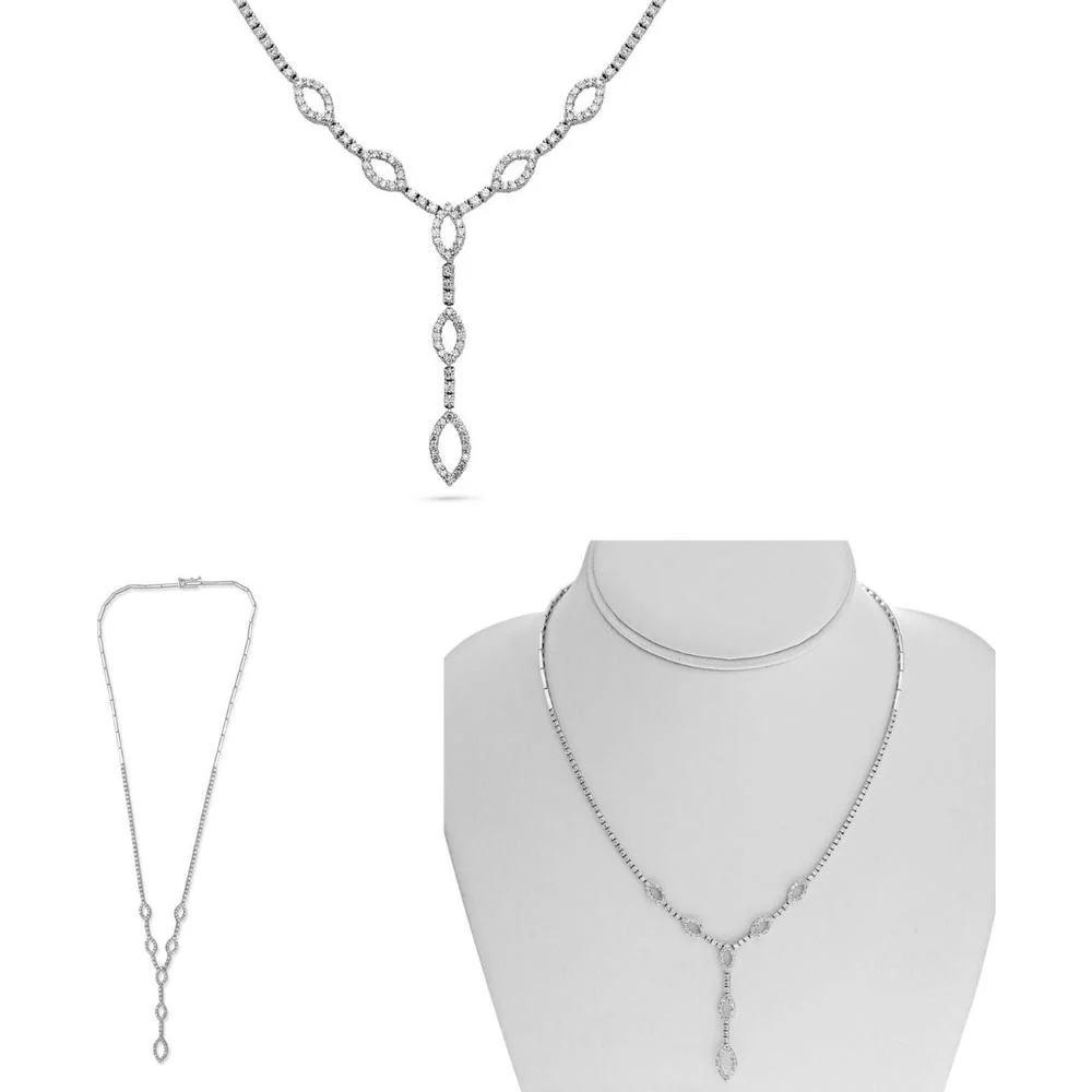 Roman & Jules - 14K White Gold Y-Shaped Necklace with Round Brilliant-Cut Diamonds - 2.06 Carat Total Diamond Weight