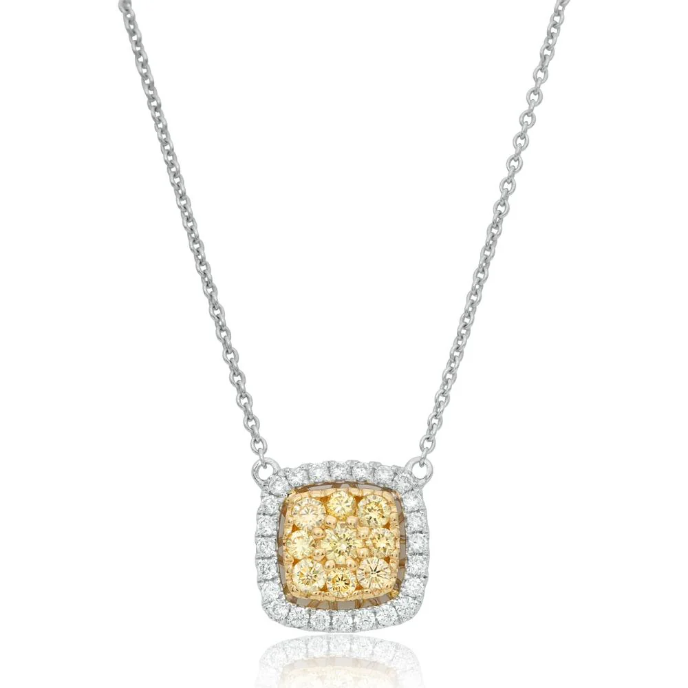 Roman & Jules - 14K White or Yellow Gold Square Cluster Necklace with Fancy Yellow Diamonds and Round White Diamonds - 0.67 Carat Total Diamond Weight