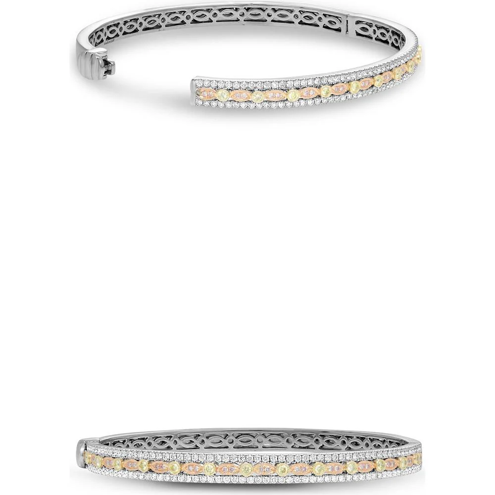 Roman & Jules - 14K White, Rose, and Yellow Gold Tri-Colored Geometric Diamond Bangle with Round Diamonds - 1.04 Carat Total Diamond Weight