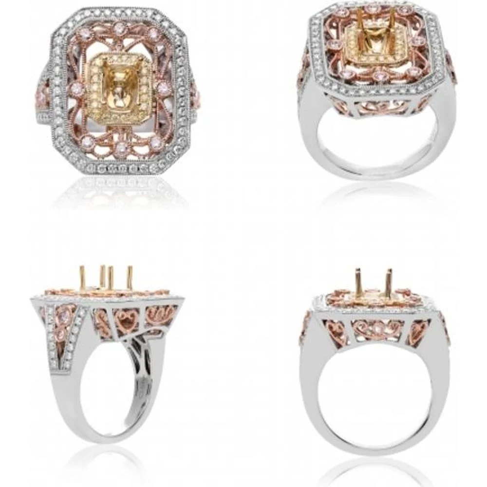 Roman & Jules - 14K White, Yellow, and Rose Gold Fancy Diamond Ring with Yellow, Pink, and Round Diamonds - 1.02 Carat Total Diamond Weight