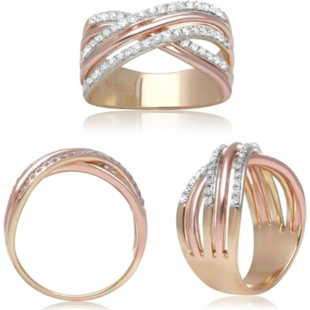Roman & Jules - 14K Yellow and Rose Gold Diamond Band Ring with Round Diamonds - 0.35 Carat Total Diamond Weight