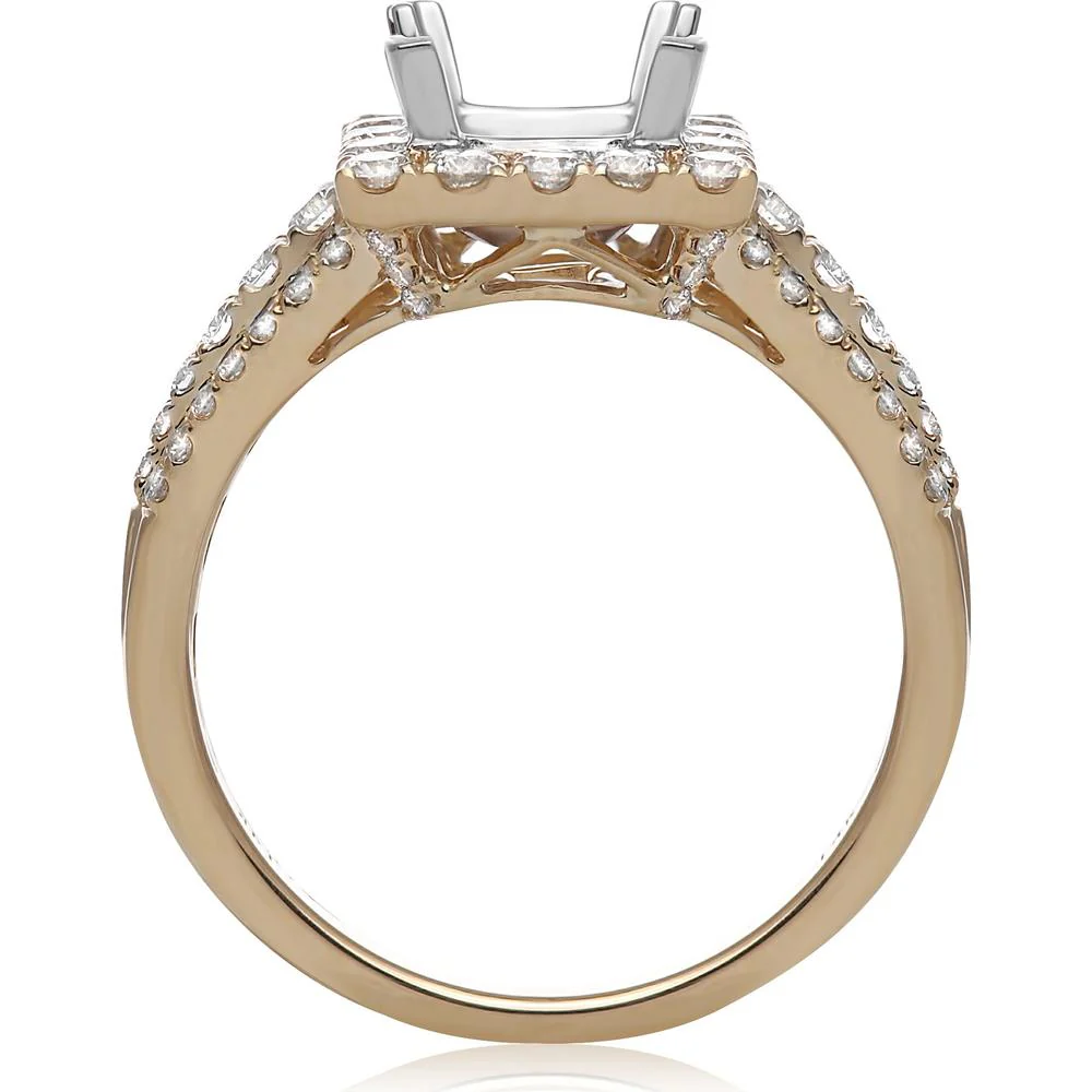 Roman & Jules - 14K Yellow and White Gold Princess Cut Diamond Ring with Halo - 1.08 Carat Total Diamond Weight
