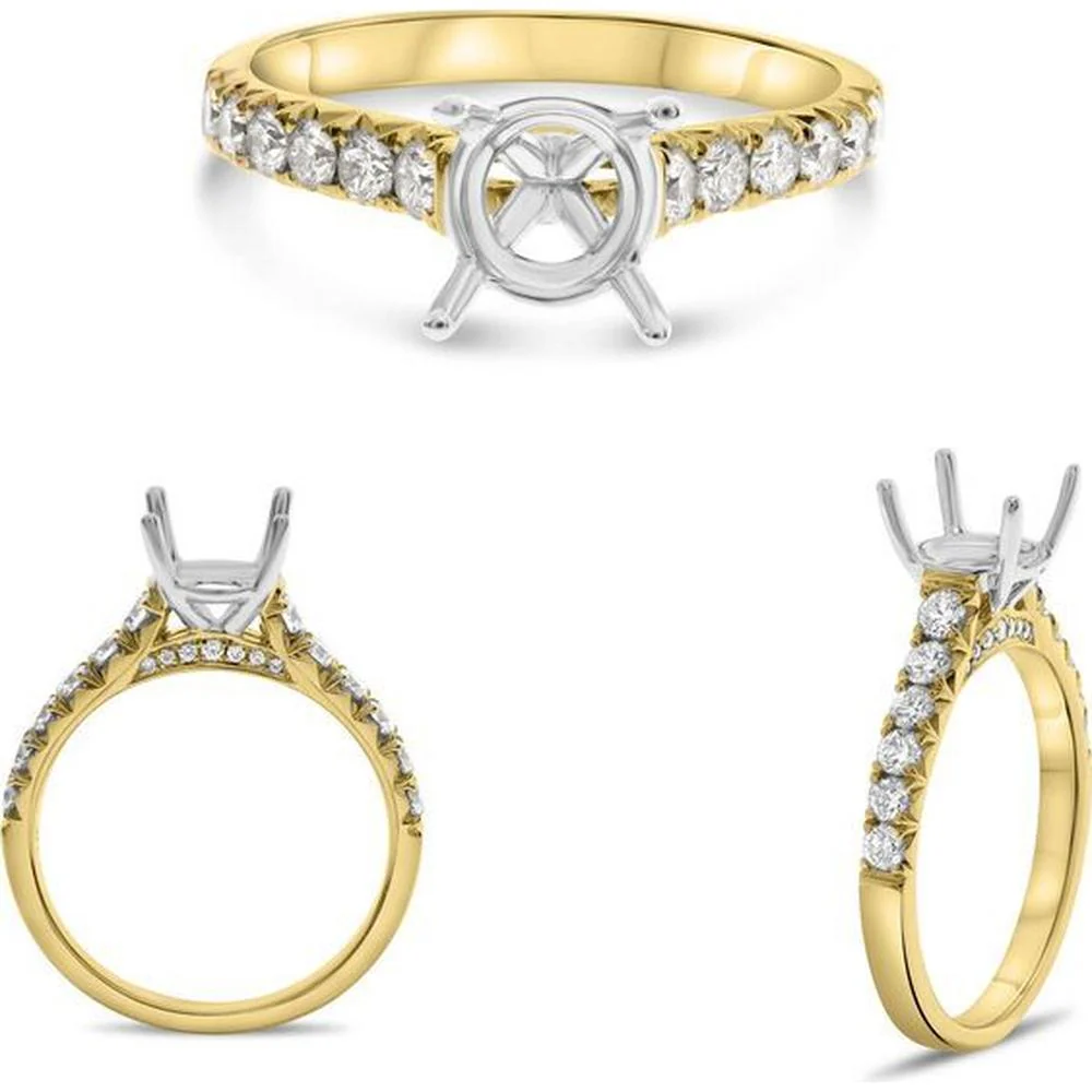 Roman & Jules - 14K Yellow and White Gold Round Diamond Ring with 0.52 Carat Total Diamond Weight