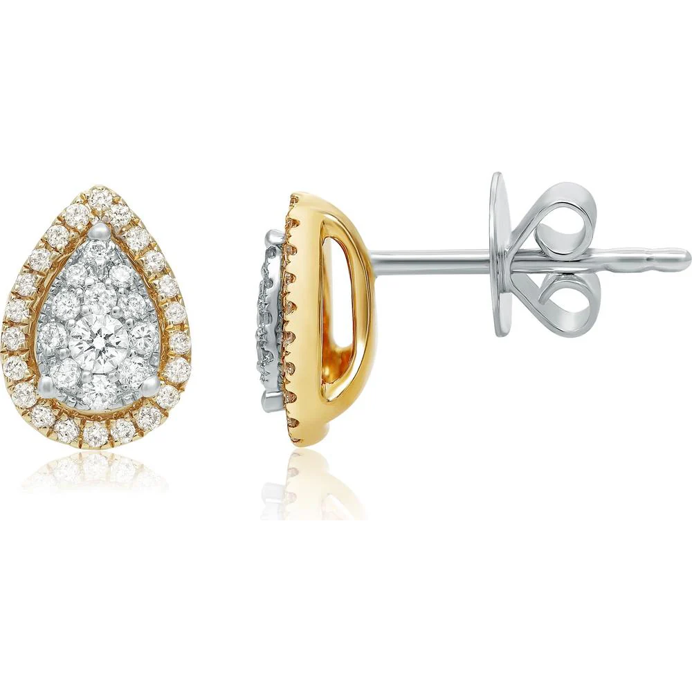 Roman & Jules - 14K Yellow and White Gold Two-Tone Pear-Shaped Stud Earrings with Diamond Halo - 0.40 Carat Total Diamond Weight