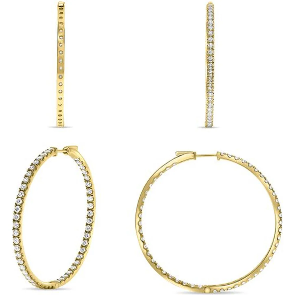 Roman & Jules - 14K Yellow Gold 1.5" Hoop Earrings with Micropavé Set 3.00 Carat Round Diamonds