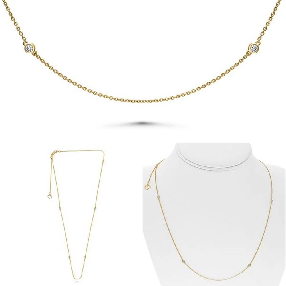 Roman & Jules - 14K Yellow Gold 24" Diamond Necklace with 6 Bezel-Set Round Diamonds - 0.28 Carat Total Diamond Weight