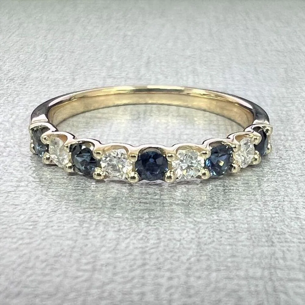Roman & Jules - 14K Yellow Gold Alternating Sapphire & Diamond Band - 0.57 Carat Total Sapphire and Diamond Weight