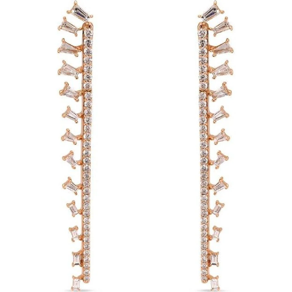 Roman & Jules - 14K Yellow Gold Baguette and Round Diamond Drop Earrings - 1.38 Carat Total Diamond Weight