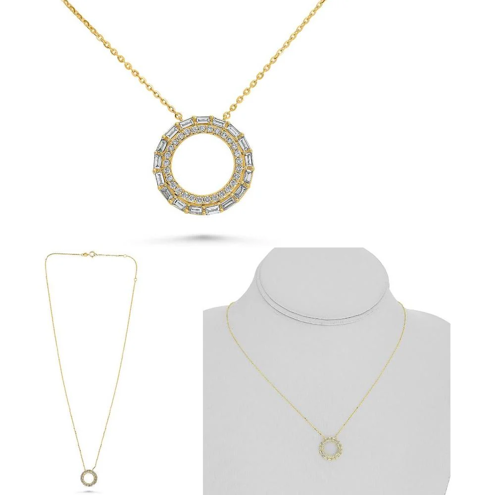 Roman & Jules - 14K Yellow Gold Baguette and Round Diamond Halo Necklace - 0.40 Carat Total Diamond Weight