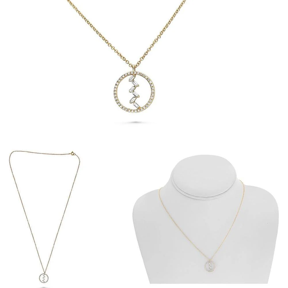 Roman & Jules - 14K Yellow Gold Baguette and Round Diamond Necklace - 0.21 Carat Total Diamond Weight