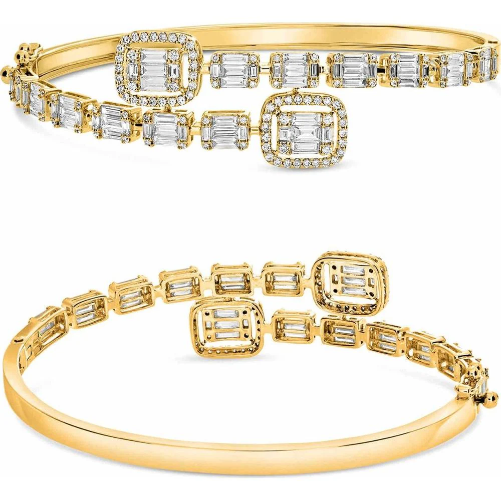 Roman & Jules - 14K Yellow Gold Baguette Diamond Bangle with Round and Baguette Diamonds - 2.33 Carat Total Diamond Weight