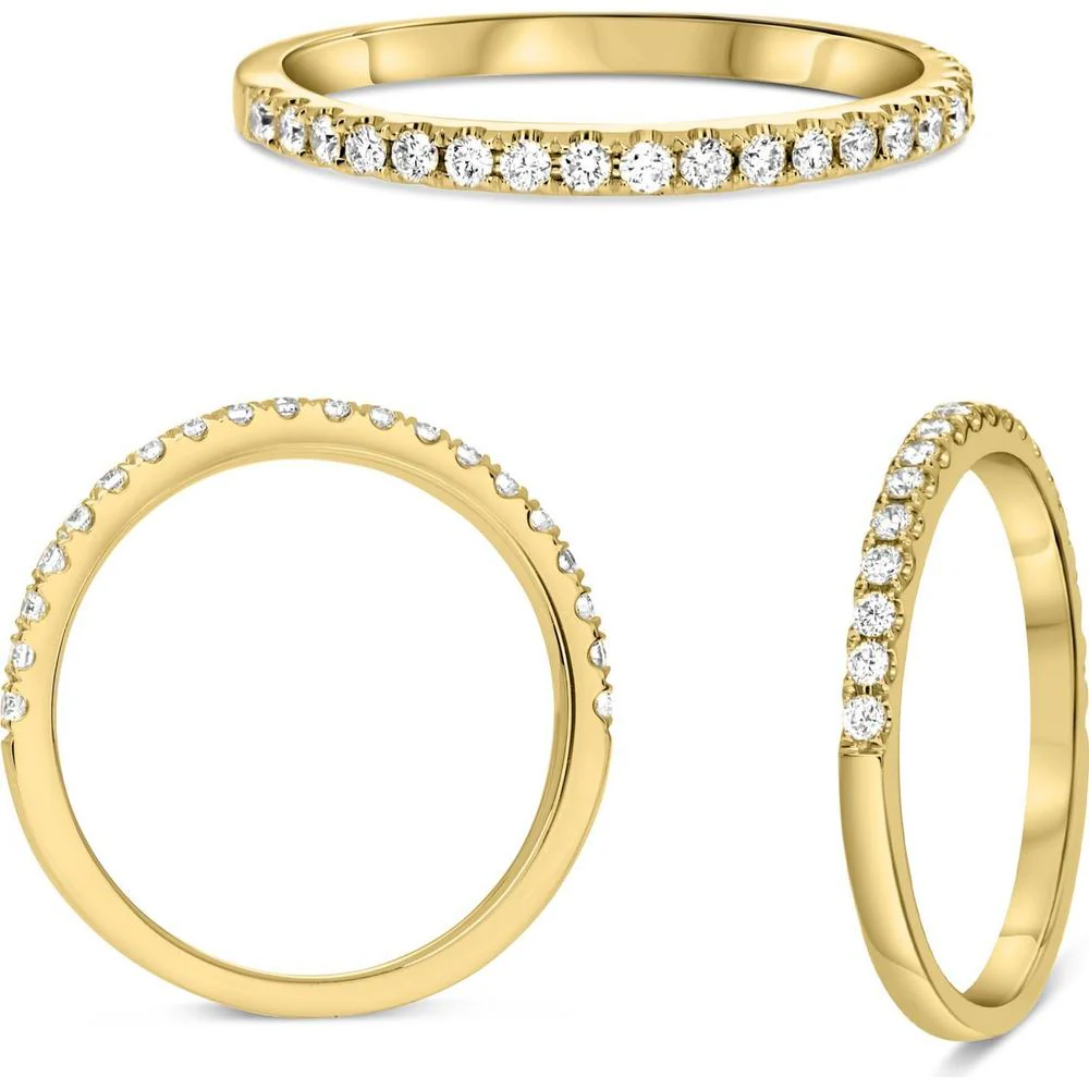 Roman & Jules - 14K Yellow Gold Band Ring with Micropavé Round Diamonds - 0.25 Carat Total Diamond Weight