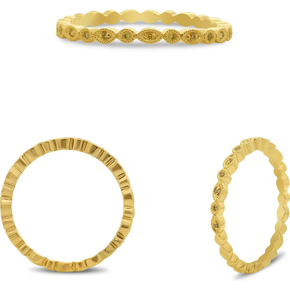 Roman & Jules - 14K Yellow Gold Band with Fancy Yellow Diamonds and Milgrain Detailing - 0.04 Carat Total Diamond Weight