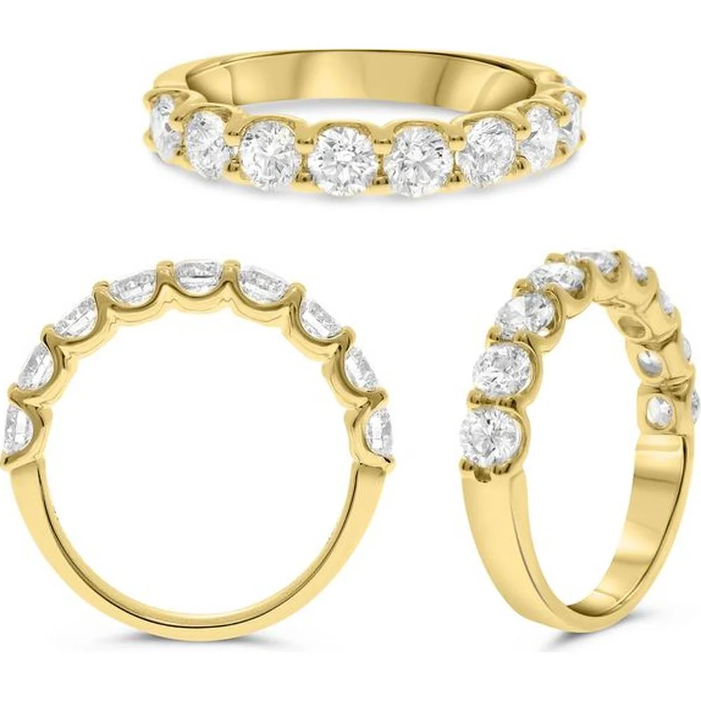 Roman & Jules - 14K Yellow Gold Band with Shared U-Shape Set Round Diamonds - 1.50 Carat Total Diamond Weight