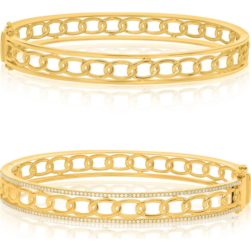 Roman & Jules - 14K Yellow Gold Bangle with 0.33 Carat Round Diamonds in Micropavé Setting