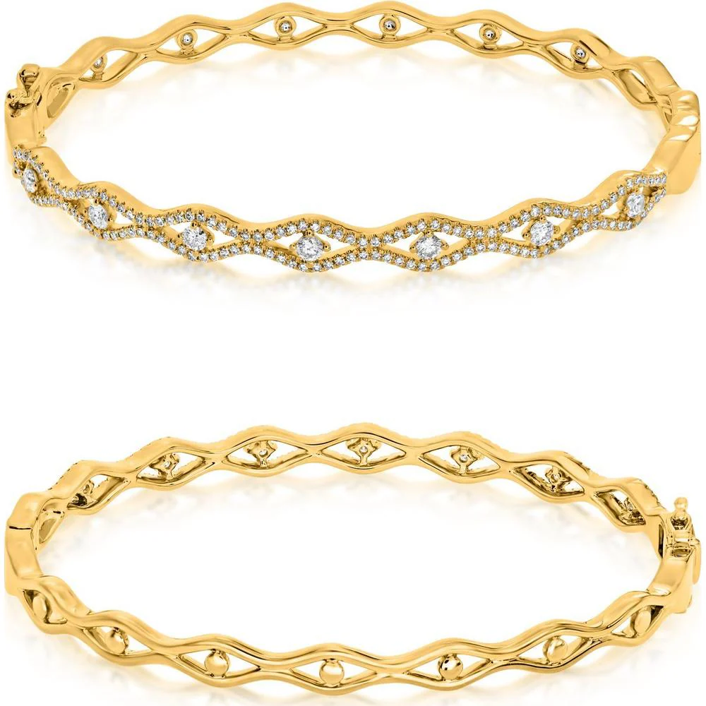 Roman & Jules - 14K Yellow Gold Bangle with 0.77 Carat Round Diamond Milgrain Accent