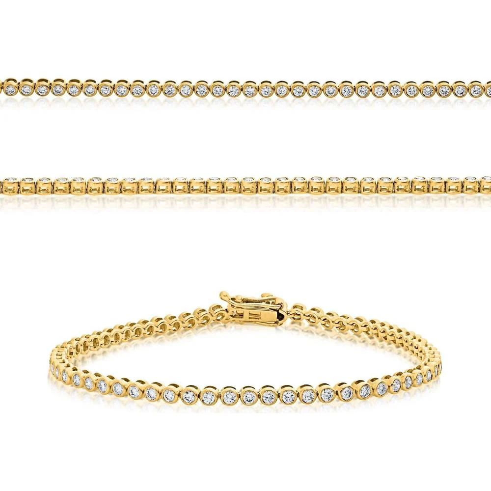 Roman & Jules - 14K Yellow Gold Bezel Set Round Diamond Tennis Bracelet - 2.00 Carat Total Diamond Weight