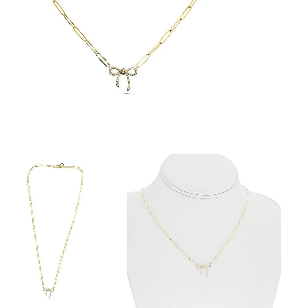 Roman & Jules - 14K Yellow Gold Bowtie Necklace with Round Diamonds - 0.24 Carat Total Diamond Weight