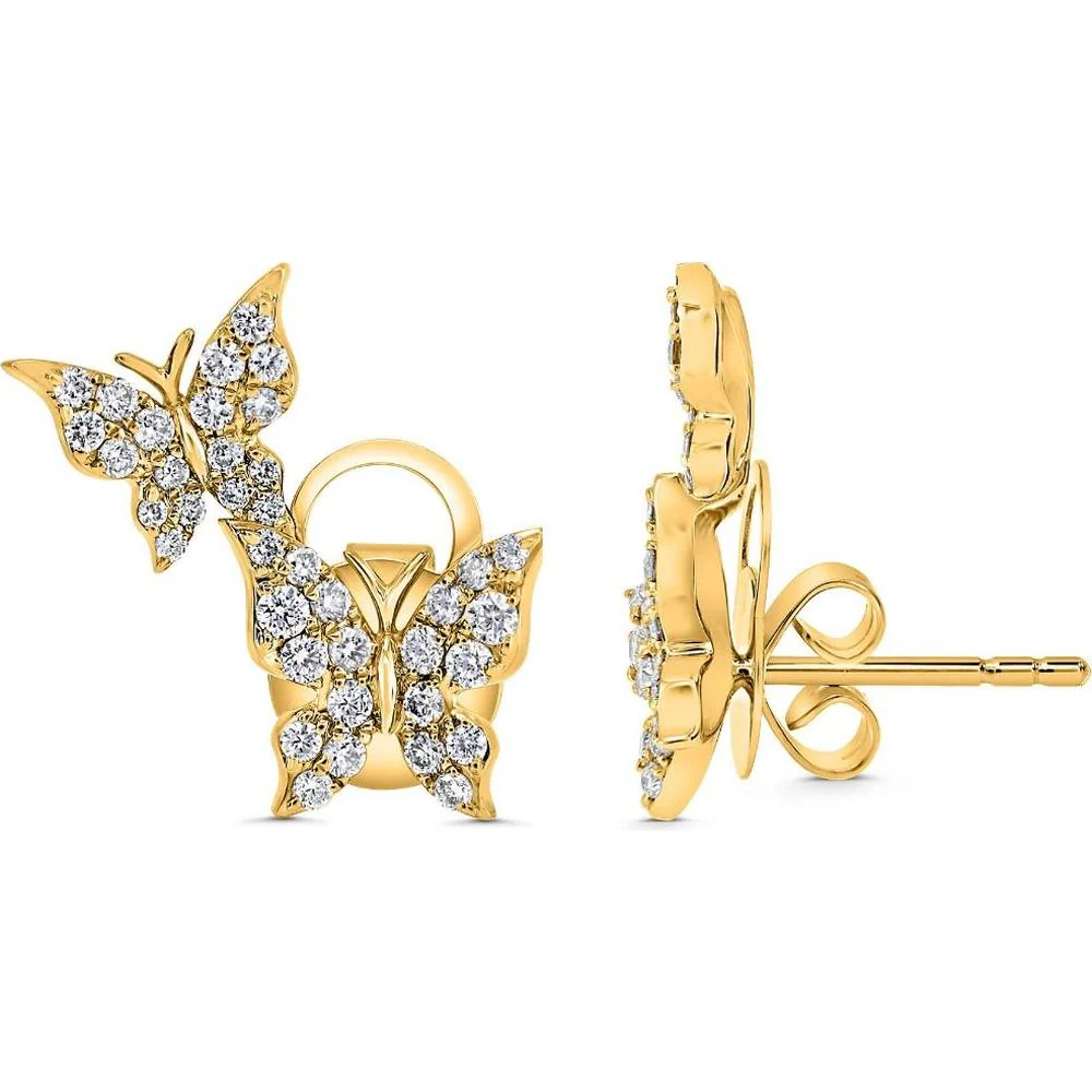 Roman & Jules - 14K Yellow Gold Butterfly Earrings with Round Diamonds - 0.50 Carat Total Diamond Weight