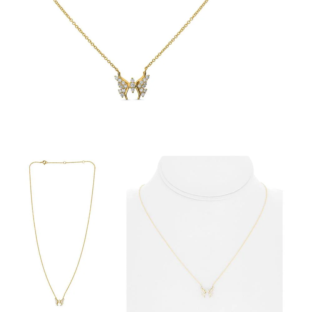 Roman & Jules - 14K Yellow Gold Butterfly Necklace with 0.24 Carat Round Diamonds