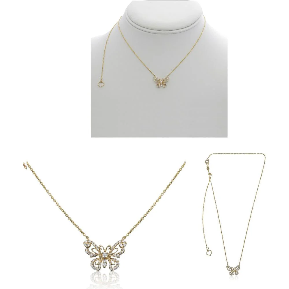 Roman & Jules - 14K Yellow Gold Butterfly Pendant Necklace with Round Diamonds - 0.22 Carat Total Diamond Weight