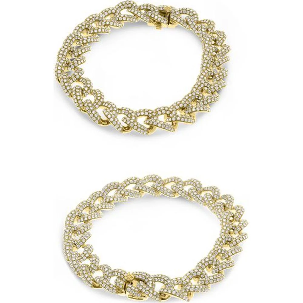 Roman & Jules - 14K Yellow Gold Chain Link Bracelet with Pave Set Round Diamonds - 8.00 Carat Total Diamond Weight