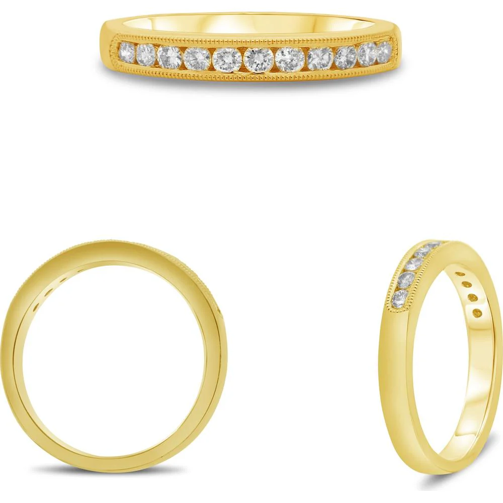 Roman & Jules - 14K Yellow Gold Channel Set Round Diamond Band - 0.34 Carat Total Diamond Weight