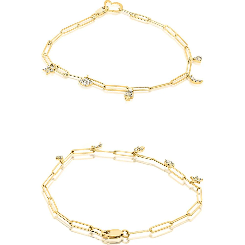 Roman & Jules - 14K Yellow Gold Charm Bracelet with Round Diamonds - 0.19 Carat Total Diamond Weight