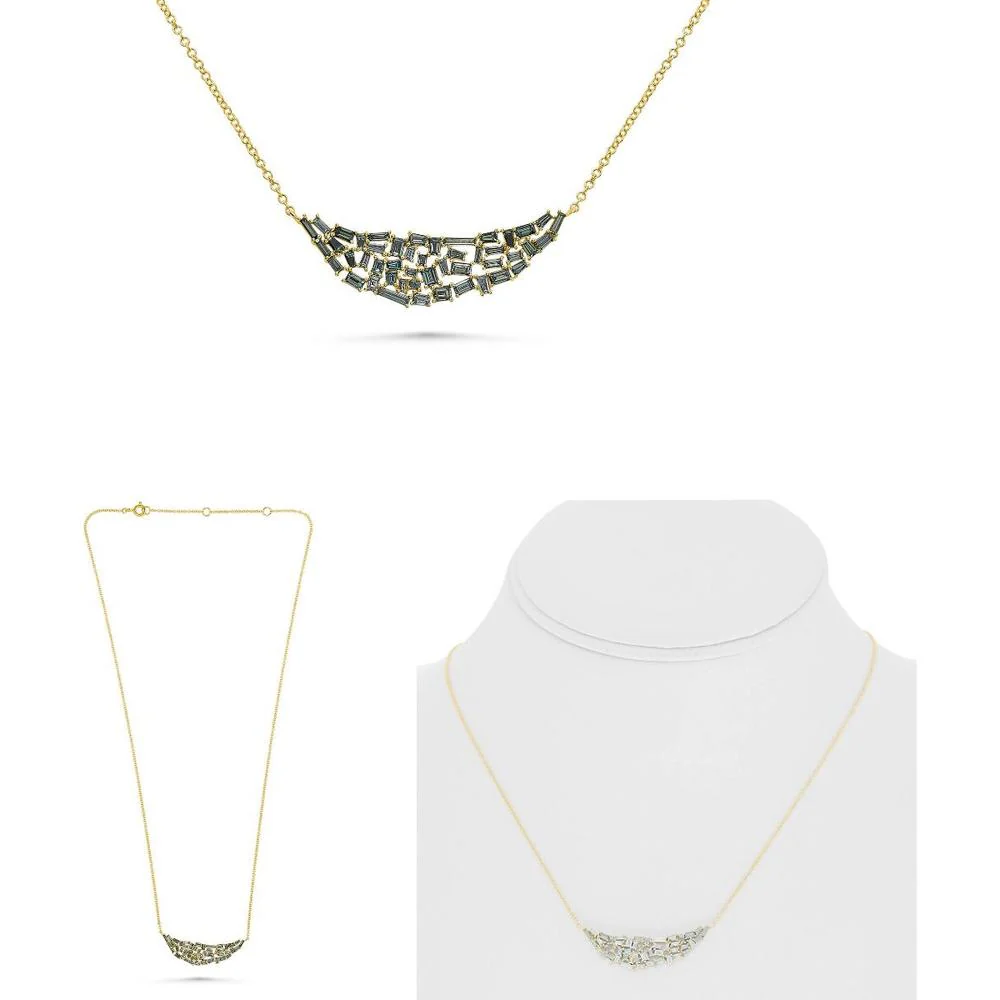 Roman & Jules - 14K Yellow Gold Color Enhanced Baguette Diamond Y Necklace - 1.15 Carat Total Diamond Weight